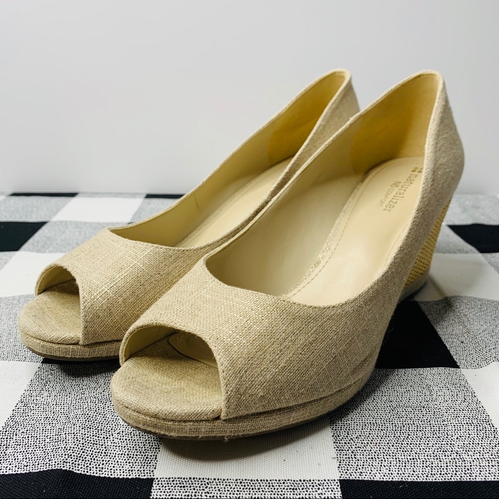 NATURALIZER Narlene Cream Canvas Open Toe Wedges